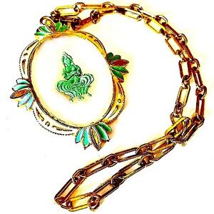 Jomaz Intaglio Reverse Painted Asian Enamel Cameo Pendant Necklace Vintage